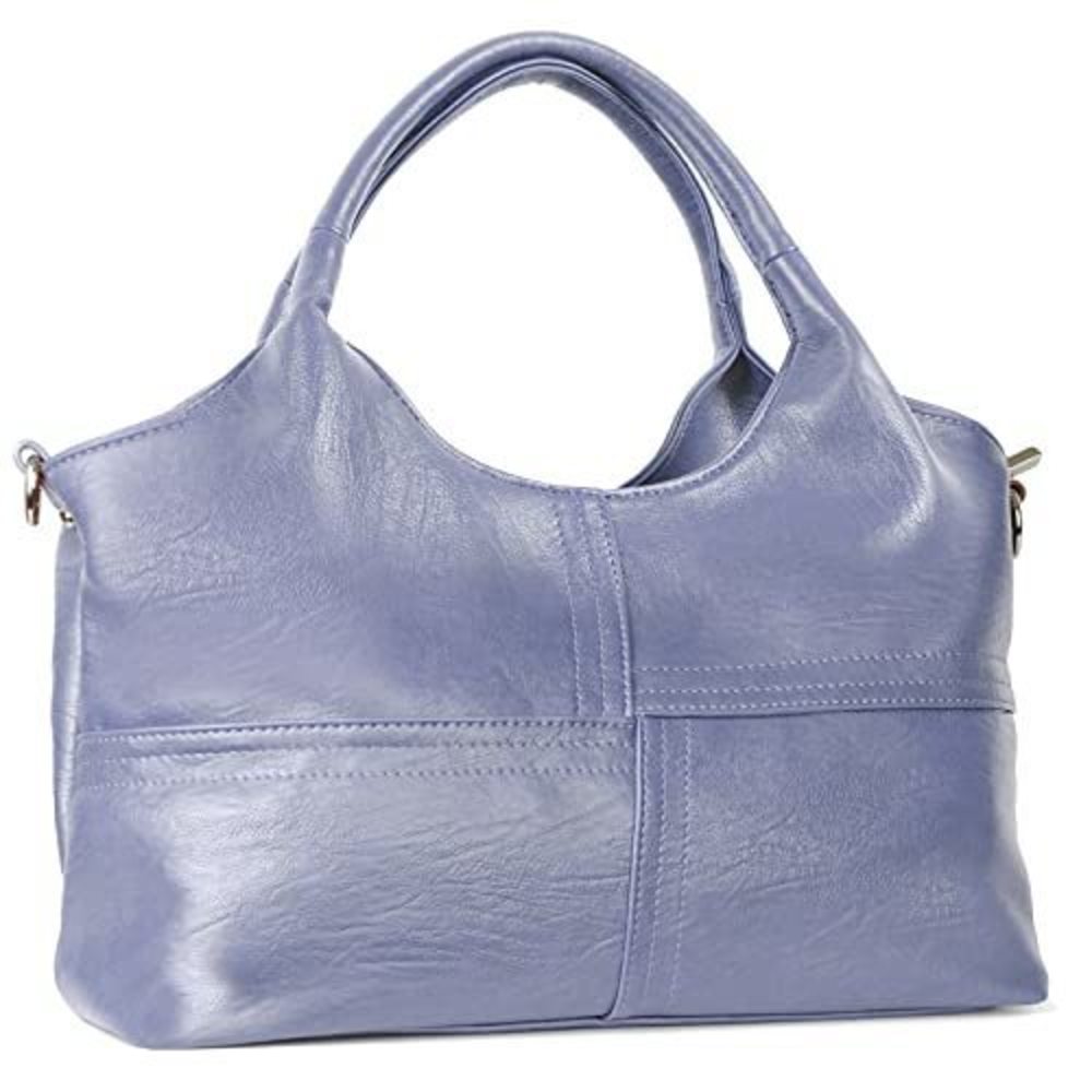 Vegan Leather Tote with Detachable Strap – Top Handle Satchel Handbag (Light Bl
